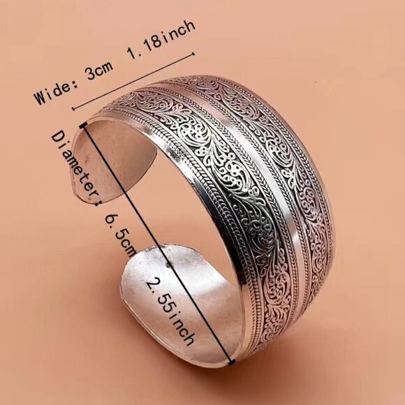Scroll and Interior Band Design Cuff Bracelet Silver Tone #1195 - Picture 6 of 7